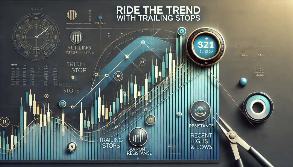 Dall·e 2024 12 22 12.50.36   A Sleek And Professional Banner Image For An Article Titled 'ride The Trend With Trailing Stops.' The Design Features A Stock Chart With A Highlighted