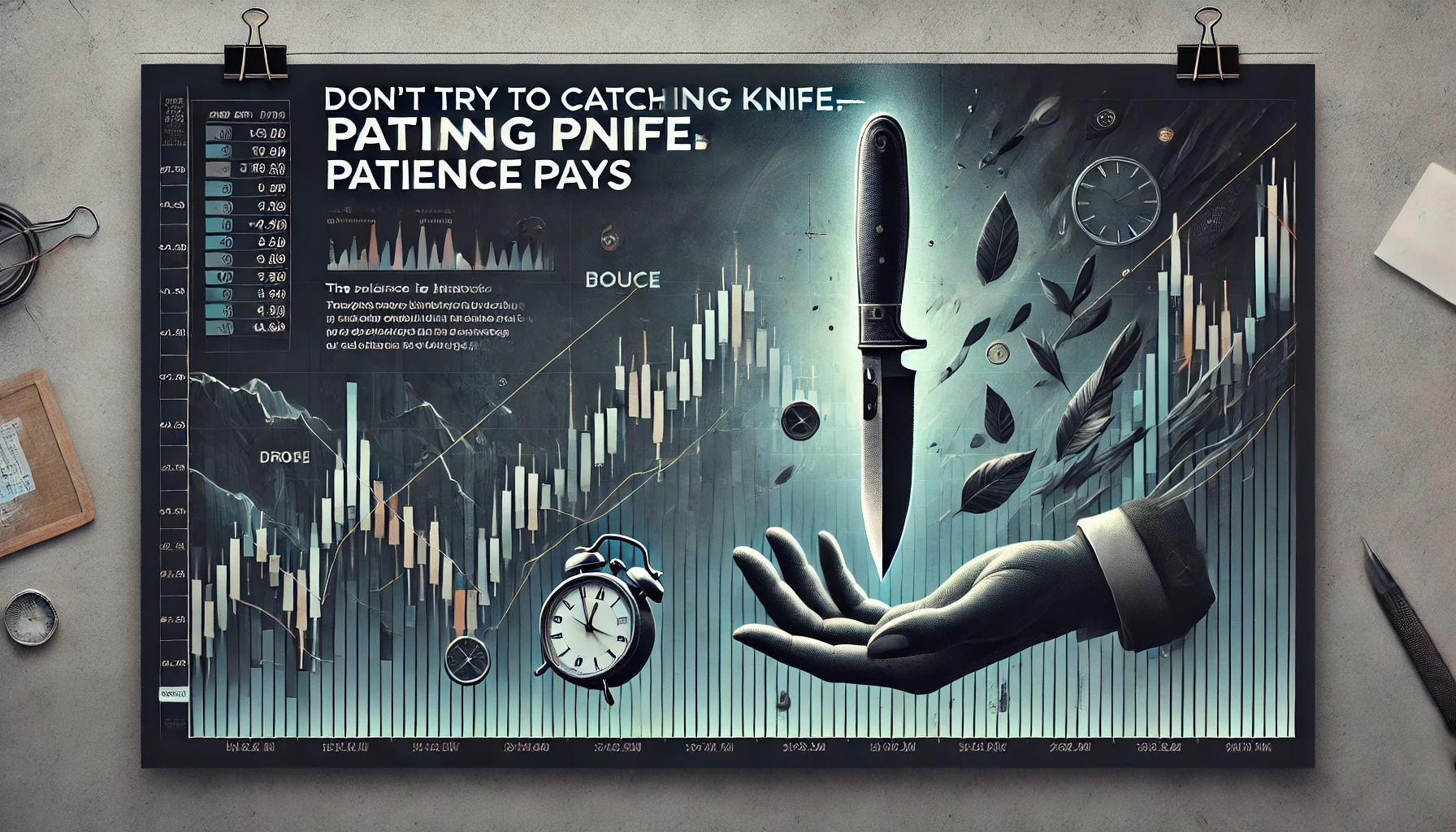 Dall·e 2024 12 30 10.03.33   A Professional And Visually Striking Banner Image For An Article Titled 'don’t Try To Catch A Falling Knife—patience Pays.' The Design Features A Dram