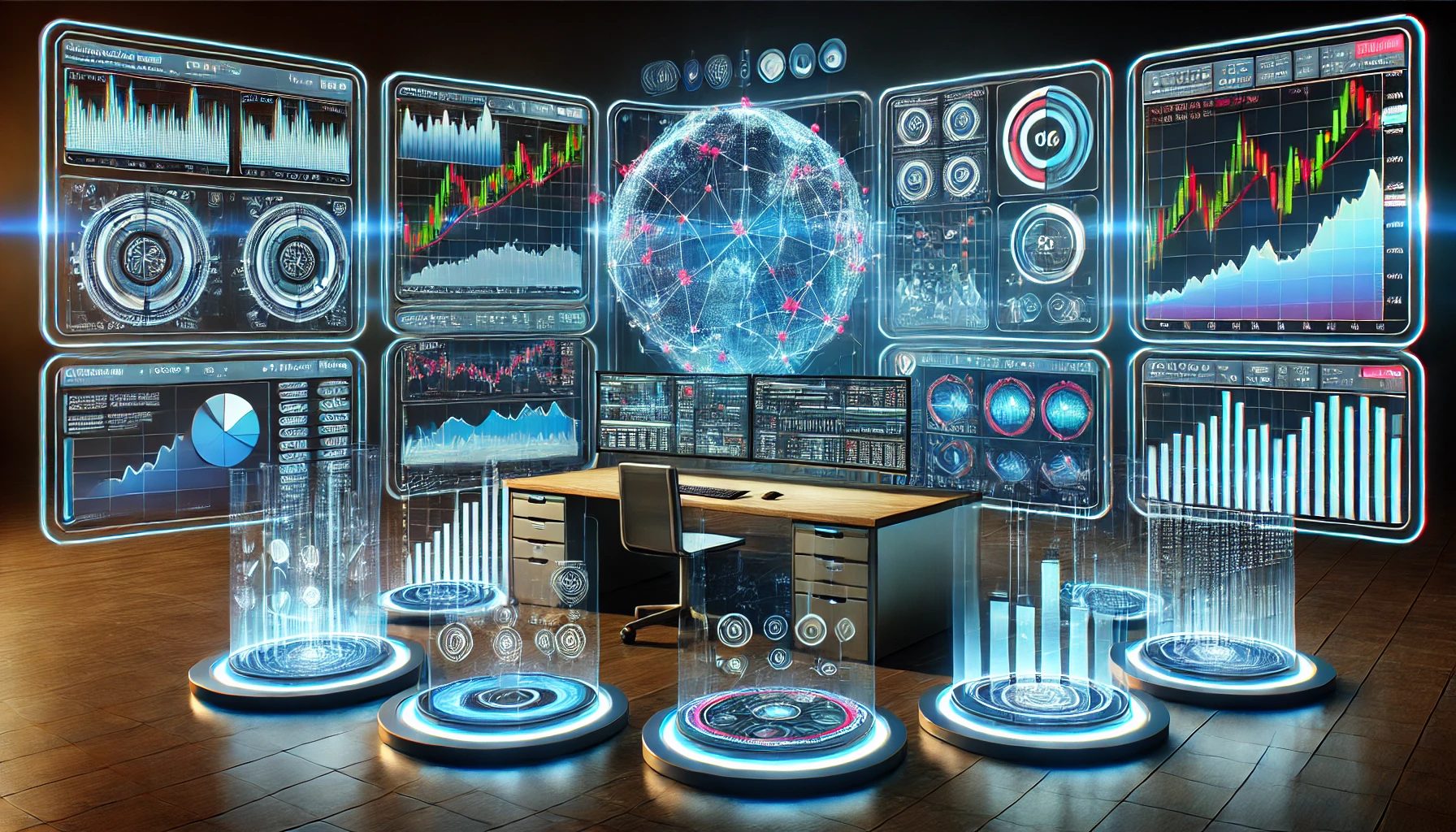 Dall·e 2025 02 03 10.17.24   A High Tech Trading Lab With Multiple Holographic Screens Displaying Financial Charts, Algorithmic Trading Strategies, And Market Trends. The Environm